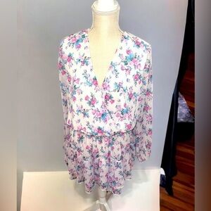 EUC Sadie & Sage Womens Floral Blouson Mini Dress,White, Size XL​